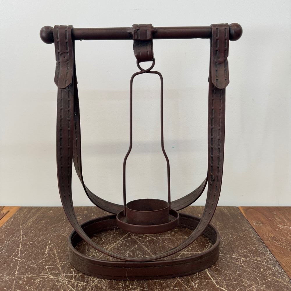 Rustic Metal Candle Lantern Holder Tabletop Equine Farm Decor